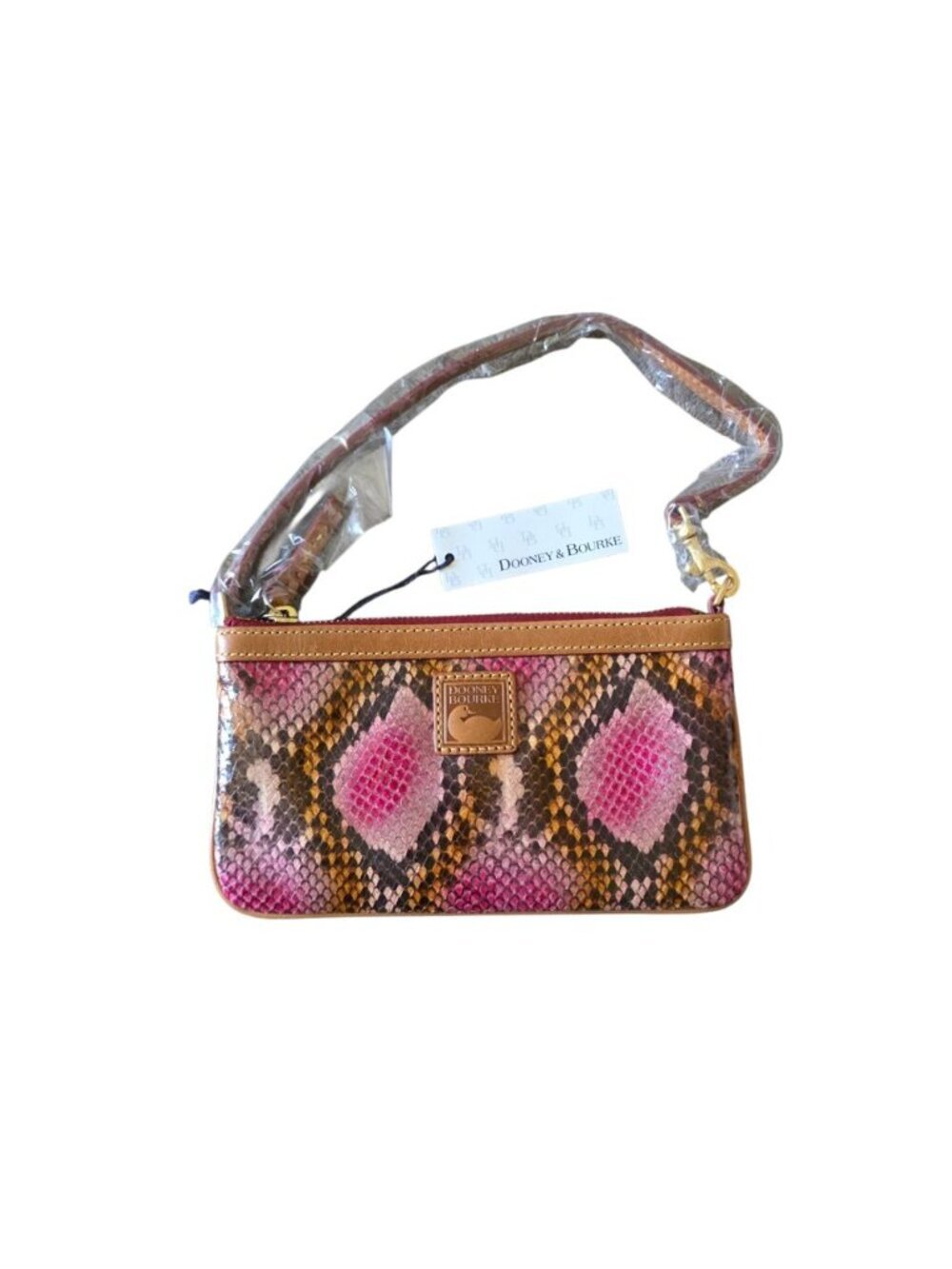 NWT Dooney & Bourke Pink Python Snake Leather Large Slim Wristlet Clutch Rare - Picture 4 of 16